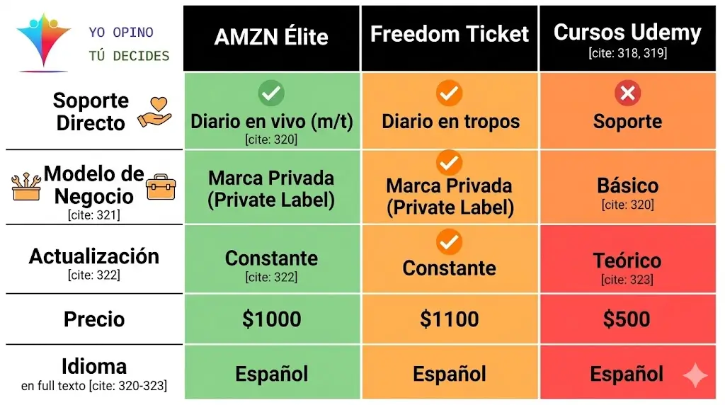 Tabla comparativa de formaciones en Amazon